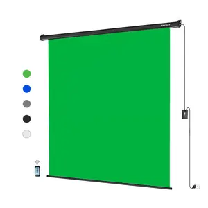 RAUBAY 6.7′ x 7.2′ Motorized Pull Down Green Screen (Blue/White/Grey/Black) Collapsible Wall-Mount Background for Professional Video Production, Chroma Key Backdrop for YouTube, TikTok, Streaming, Video Conferencing and more