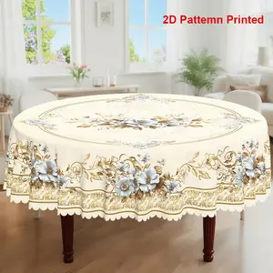 1pc, Spring Summer Themed Party Tablecloth, Vintage Luxury Floral Printed Design, Rectangular/Round/Oval Table Cloth, Overlay Table Cover, Embossed Edges, Suitable For Picnic Dinner Kitchen Dining Room Decoration