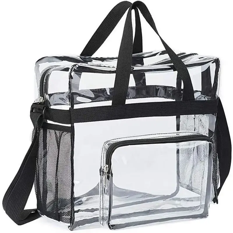 Clear Bag Stadium Approved 12x12x6 - PVC Clear Tote Bag for Game Day, Festivals, Sports Events, Concerts, Swimming & Beach Trips, Breeze Through Security Fast（Black）