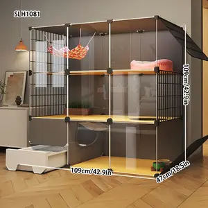 Cat Cage Free Space Indoor Cat Villa with Litter Box Enclosure Toilet, Mobile Cat House Cabinet, Home Use, Pet Type Cats