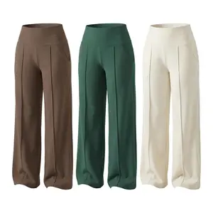 Women's Plain Loose Straight Leg Pants, Wide Leg High Waisted Athletic Sporty Casual Sweatpants with Pockets, Athleisure Bottoms, Comfortable Daily Wear, Casual Sporty Trousers [Fits Small - Size Up Recommended]