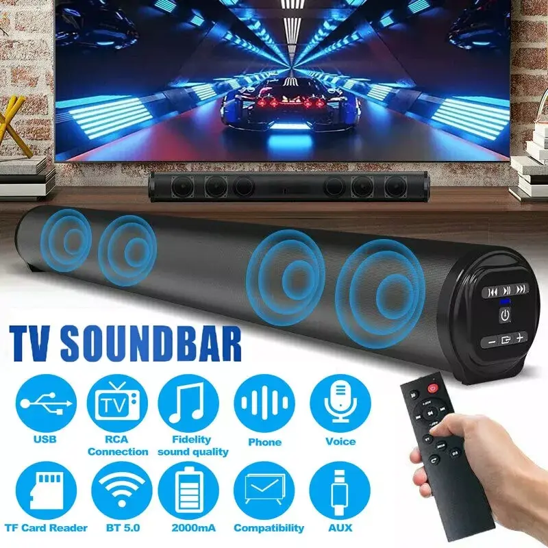 A Complete Set of Television Speakers Featuring a Surround Sound Stick Wireless Subwoofer Designed for Home Theater Use, Including a Remote Control. This Wireless Surround Sound Amplification System Comes with Four Subwoofers And Two Air Ducts