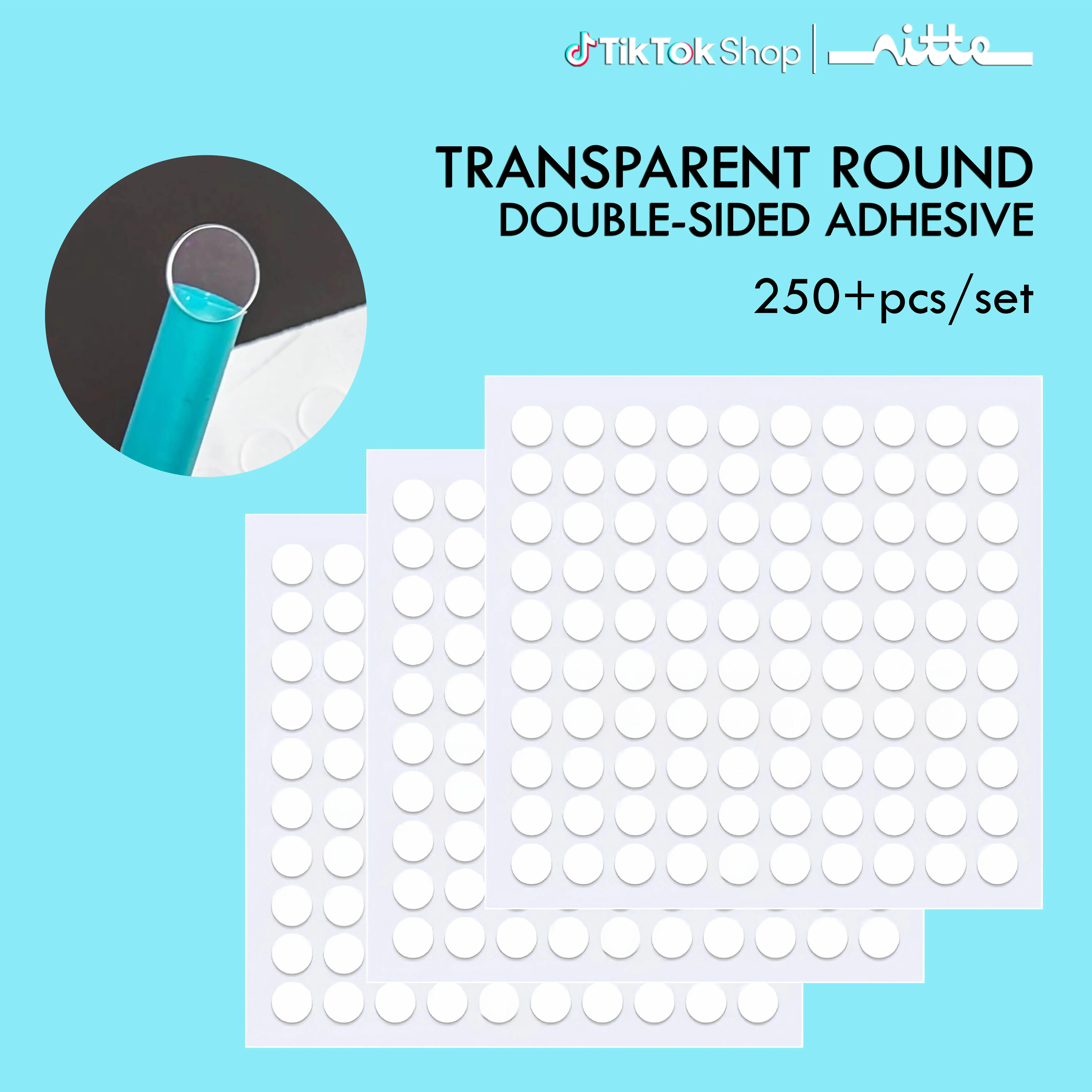 Nitte 250+pcs Transparent Round Double-Sided Adhesive Points, Nano Traceless Gel, Strong Acrylic Adhesive, Waterproof and Residue-Free, Perfect for Ho