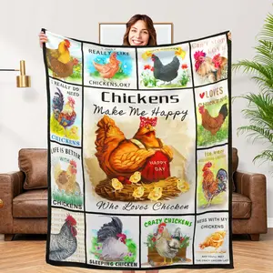 Chicken Blanket, Soft Fuzzy Flannel Plush Chicken Gifts Throw Blanket for Couch Sofa Bed Chicken Decor, Funny Colorful Rooster Blankets