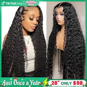 Bling Hair Deep Wave HD Transparent Lace Front Human Hair Wig for Women Water Wave Pre Plucked 13x4 13x6 Lace Frontal Wigs 30 Inches 4x4 Lace Closure Brazilian Remy Hair Wig 180% TikTokShopHolidayHaul