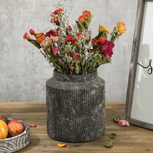 Rustic Terracotta Ceramic Vase for  Decor, Farmhouse Ribbed Decorative Vase for Dining Table, Coffee Table, Shelf, and Living Room - 6.1IN  Style Flower Vase