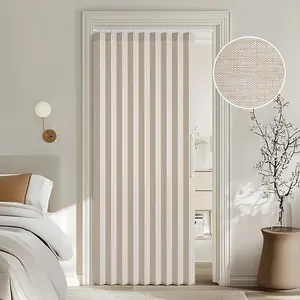 Accordion Style  Folding Door Curtains for Doorways/Closet, Room Divider Pleated Cream Drapes with Hooks for Interior Living Room/Bedroom/Open Closet, Beige, W39 x L78 inches, 1 Panel