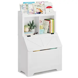 【GARVEE】Wooden Toy Storage Organizer and Bookshelf with Flip-Top Lid and Cubby, Large 3-Tier Bookcase and Toy Storage Cabinet, Ideal for Playroom, Bedroom, Nursery, and Hallway