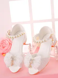 Girl's Elegant Rhinestone Decorated Bowknot Design Sandals, Cute Comfortable Sandals for Party, Daily Clothing Decor for Girl, Stylish Footwear, Glitter Decorated Sandals