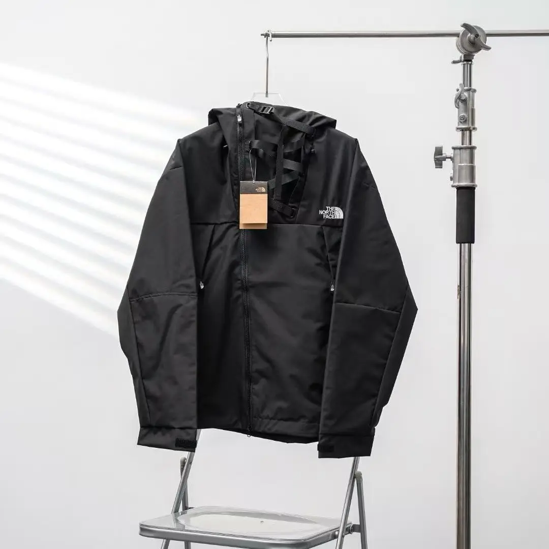Black Hooded Outdoor Windproof Jacket Men Water Resistant Mountain Hiking Coat