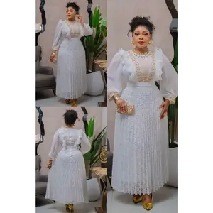 White Embellished Ruffle Sunburst Pleated Maxi Dress for Wedding Guest Engagement Ceremony