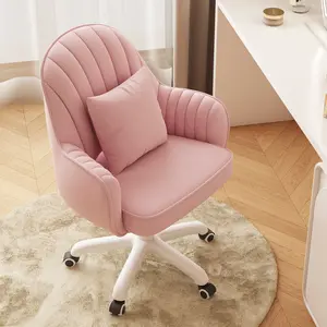 【Spring Glow Up】Cute Home Office Chair Velvet Upholstered Desk Chairs with Mid Back Swivel Adjustable Makeup Vanity Computer Chair with Wheels