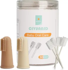 Baby Oral Cleaner Kit with 2PCS Silicone Baby Finger Toothbrush for Infant Boys Girls 0-12 Months (Clay/Ivory) Toothpaste Alternative