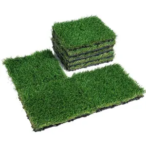 VEVOR 18-Pack Interlocking Artificial Grass Tiles, 12"x12" Self-Draining Synthetic Turf Mat, Decorative Flooring Pad for Indoor Outdoor Entryway, Dog Scraper Mat (Tools & Hardware Hand Tool Accessory)