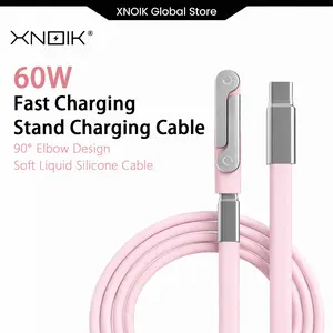 60w 2-In-1 Rotating Stand Type-C Data Cable, 360° Phone Holder Fast Charging, 90° Gaming Bent Charger, Mother's Day Gift, Summer Essential, Smartphone