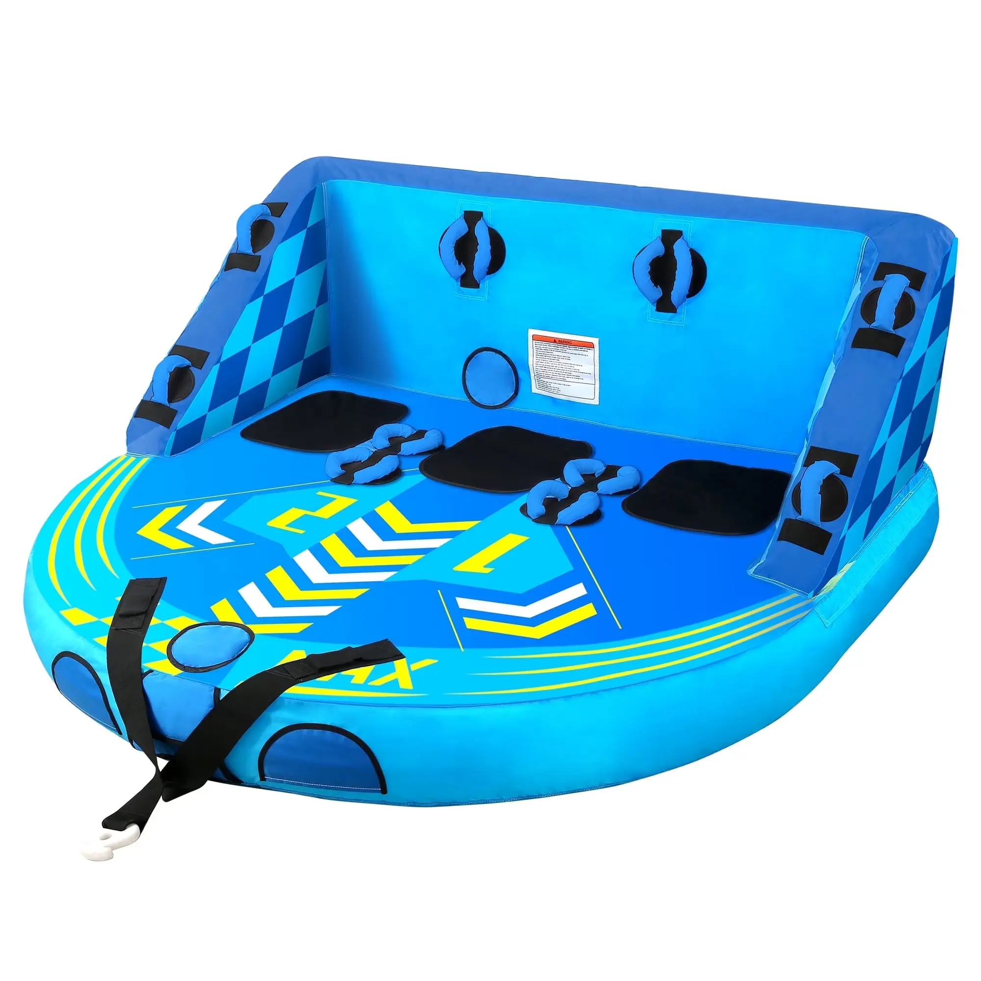3 Person Inflatable Towable Tube for Boating, Waterskiing with EVA Foam Seat Pads-Blue