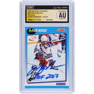 Mark Messier New York Rangers Autographed 1991-92 Score Canadian Bilingual #635 CGC Fanatics Witnessed Authenticated Auto 10 Card with "HOF 2007" Inscription - Fanatics Authentic Certified