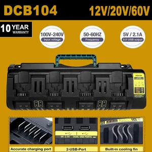 4-Port Battery Rapid Charger DCB104 for DEWALT 12V MAX, 20V MAX, and FLEXVOLT 60V MAX Lithium ion Battery Charging Station