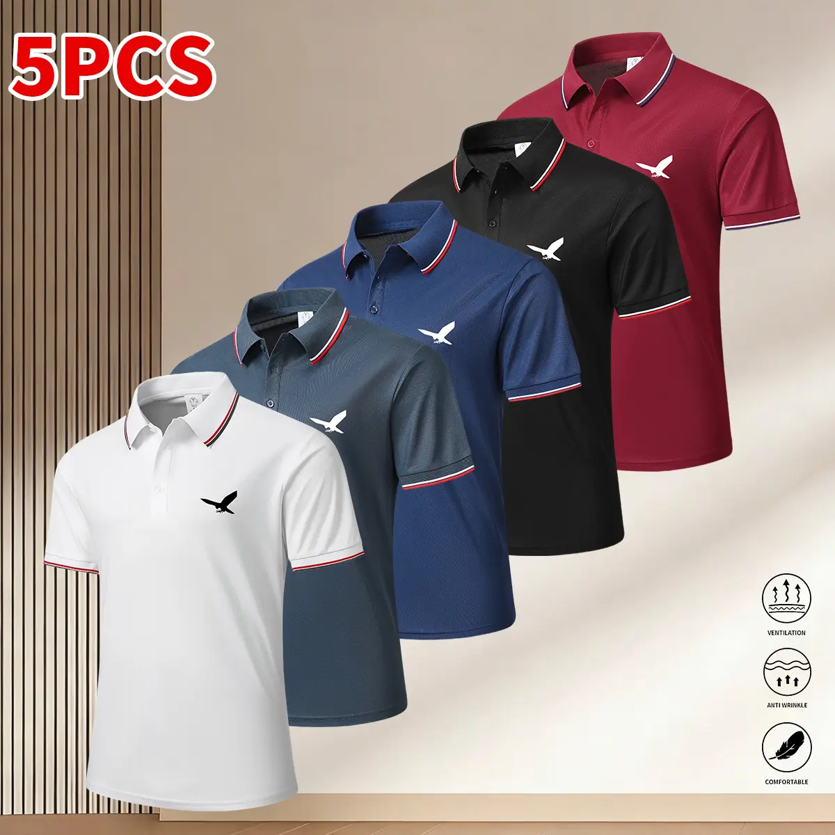 Men’s 5-Pack Polo Shirts in Multiple Colors, Short Sleeve Casual Fit, Suitable for Casual and Business Outfits, Perfect for Work, Golf, Travel, and Everyday Wear,summervibes