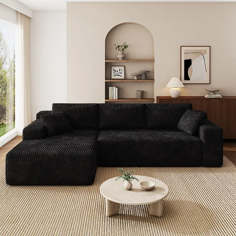 96-Inch Traditional U-Shaped Modular Sectional Sofa - 1-Package, Compressed Durable Cotton Corduroy Fabric, Memory Foam-Filled, Fixed Arms, Deep Seating, Space-Saving Convertible Sleeper, Fire Safety Label, Cloud-Like Comfort