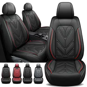 5 Seats Car Seat Covers Full Set, Arespark Nappa Leather 40/60 Spilt Bench Cover, Airbag Compatible Cushion Cover ,Universal For Fit for Auto Truck Van SUV (Black Red Line) #fathersdaygift