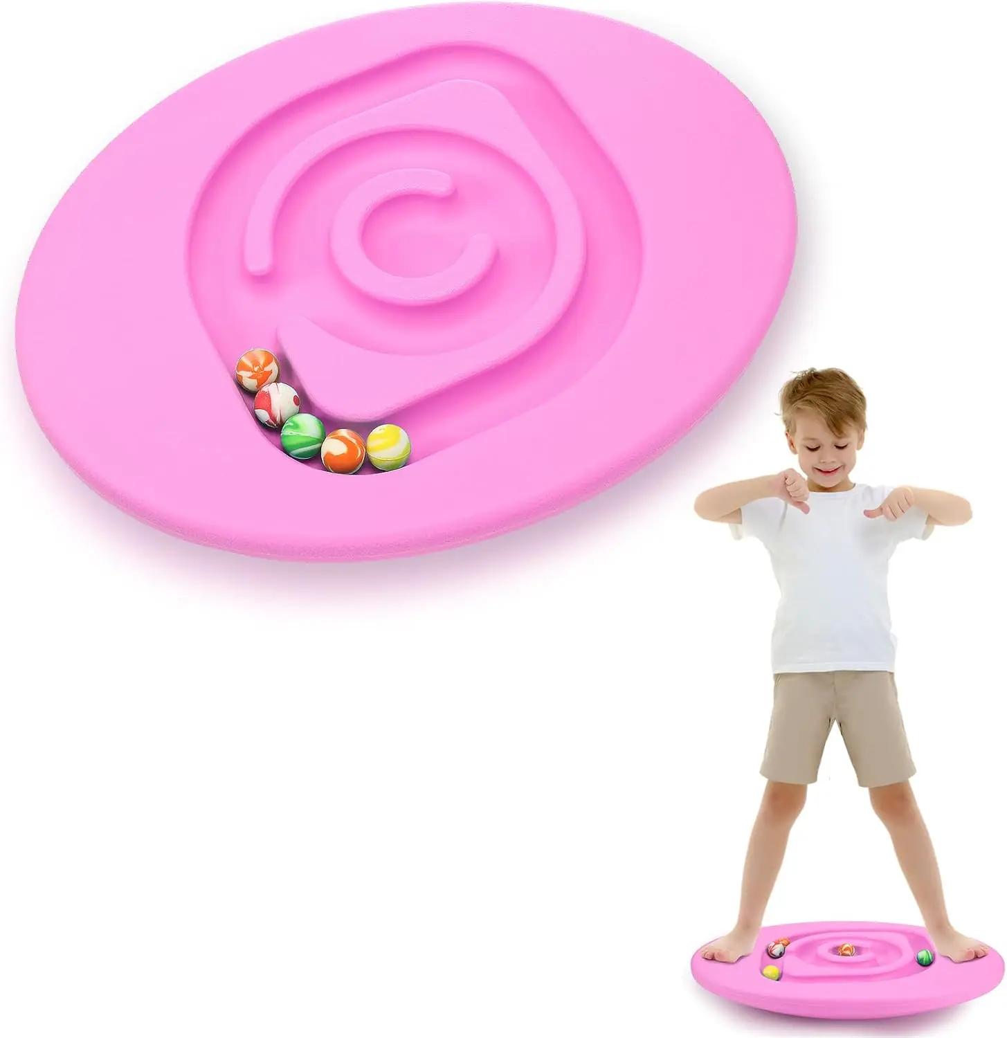 Pink Maze Balance Board for Kids, PE Plastic Wobble Trainer, Non-Slip Workout Equipment for Indoor & Outdoor Activities, Core Strengthening & Coordination, Core Workouts, Balance Training, Anti Slip