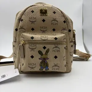 Pre-owned X172 MCM Visetos Side Studs Backpack Monogram Backpack Beige Authentic 26.05.06
