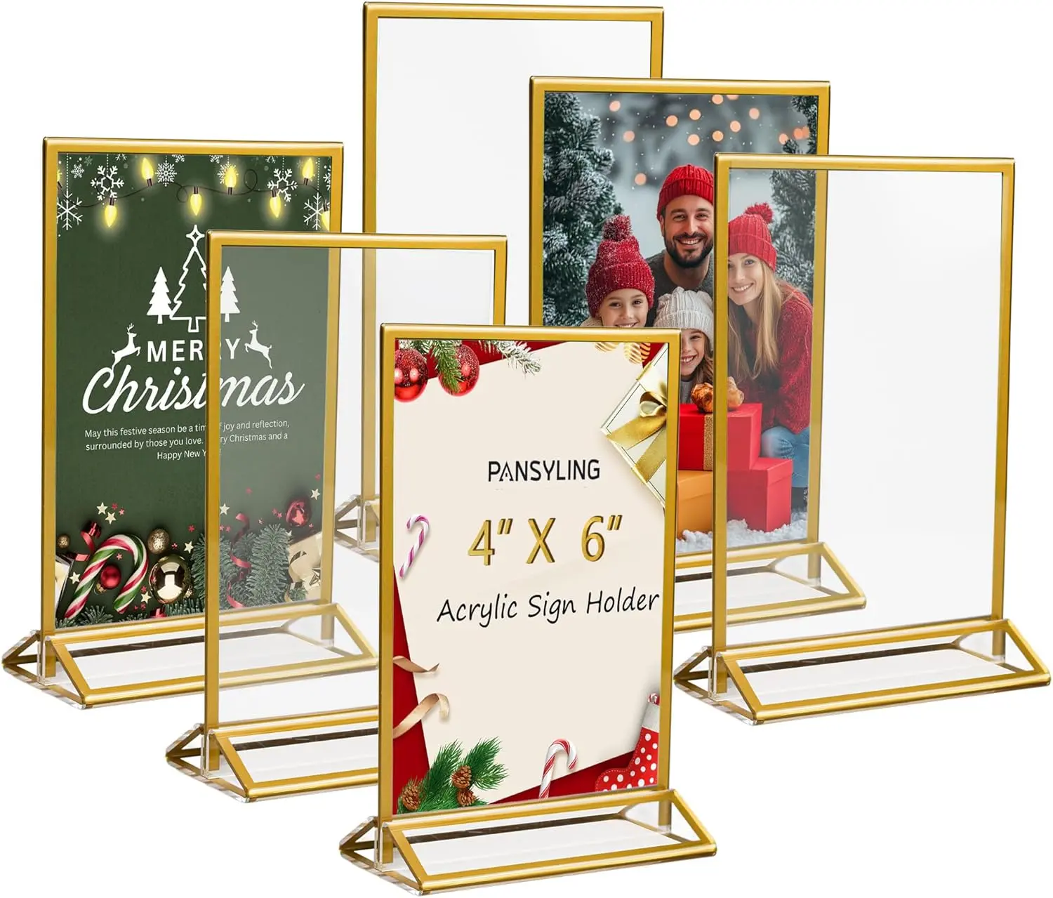 6 Pack Double-sided Acrylic Sign Holder, Picture Frames for Wedding Table Numbers Holders, Clear Menu Stand Table Top Display Sign Stand Flyer Holder Vertical Paper Holders