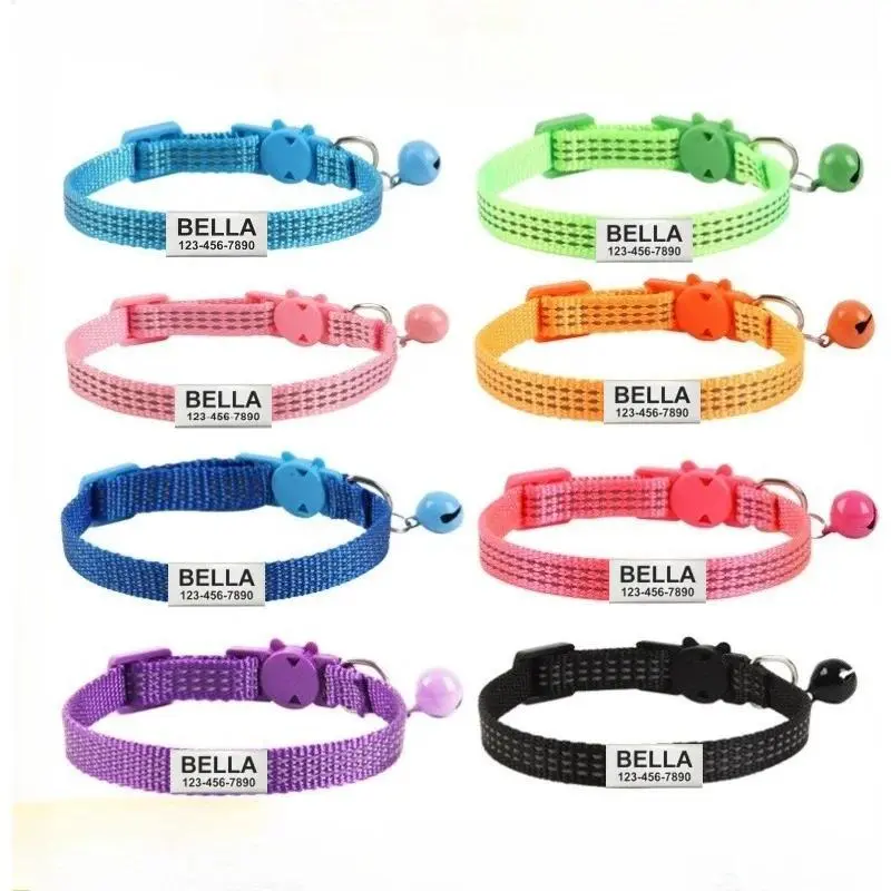 Personalized Nylon-SS Reflective Kitten Cat Collar with Safe Release Breakaway Quick-Release Buckle, Bell, Custom ID Tag (Name & Phone Number Included) for Cats, Pet Accessory