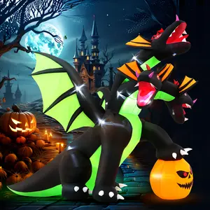 Whubefy 7.67 FT Tall Three Headed Dragon Halloween Inflatable Outdoor Decoration, Giant Humanoid Costumes with LED Lights to Celebrate the Festival, Suitable for Halloween Parties/Backyard Gatherings/Holiday Festivals