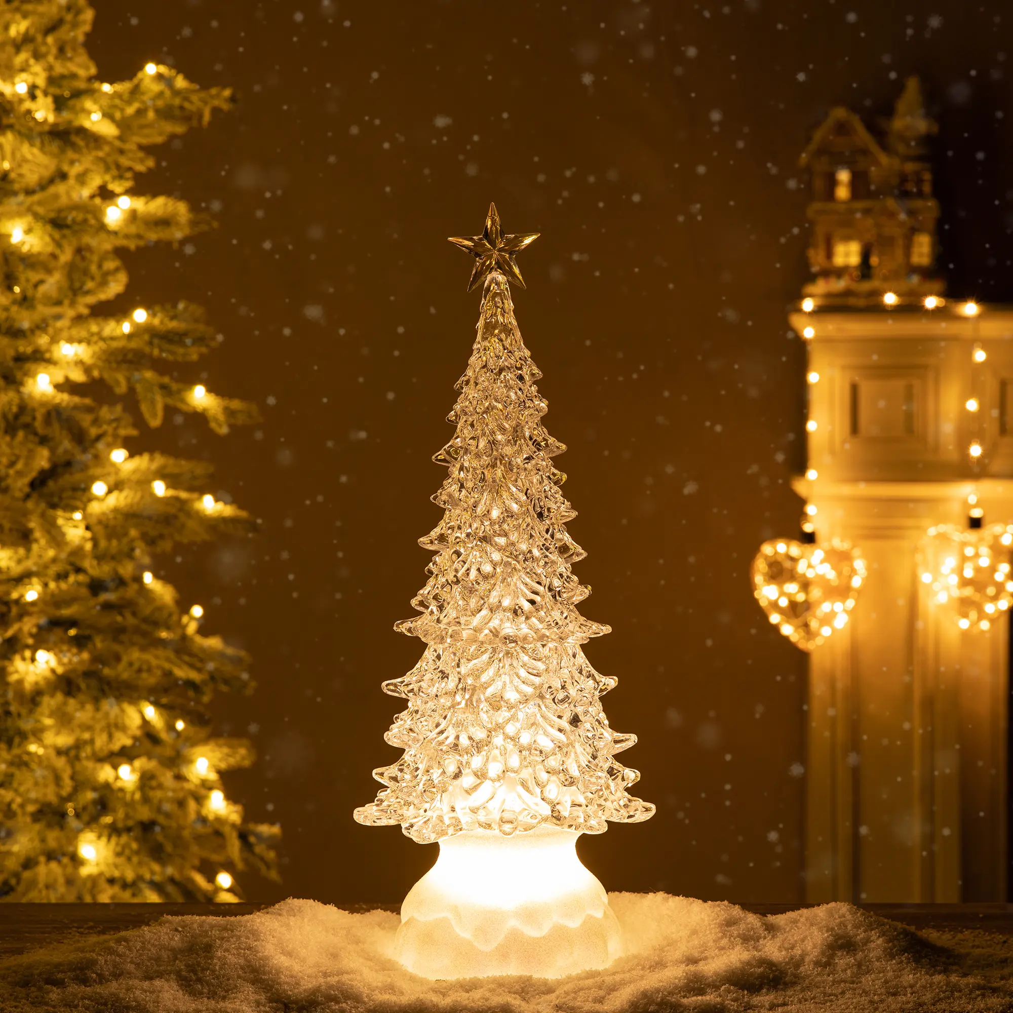 Glitzhome 18.5"H Christmas Lighted Acrylic Rotating Table Tree