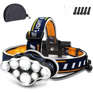Rechargeable Headlamp, 8 LED Headlamp Flashlight 18000 Lumen 8 Modes with White Red Lights USB ,   Lamp for Outdoor Camping Cycling Running Fishing