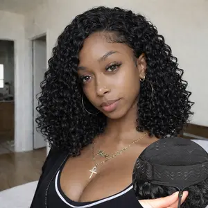 Kinky Curly Half Wig Synthtic Hair180Density curly 3In1 Half Wig Drawstring Seamless Flip Over Ready And Go Glueless Wigs With Beginner Friendly Upgrade Headband Wig for Women Daily Wear 14Inch