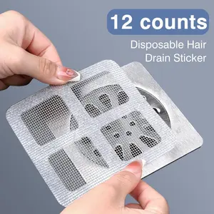12 Counts Disposable Shower Drain Cover Hair Catcher, Mesh Stickers for Shower Drain, Bathroom, Kitchen, Sink, for Human and pet Hair