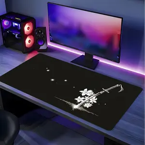 Sakura Katana Large Gaming Mouse Pad, Made for gaming, Non-Slip Rubber Base Stitched Lock Edge Desk Mat, Minimalist Japanese Samurai Art Design, Durable Computer Accessory for Home Office & Gaming Setup, Perfect Gift for Gamers & Anime Fans