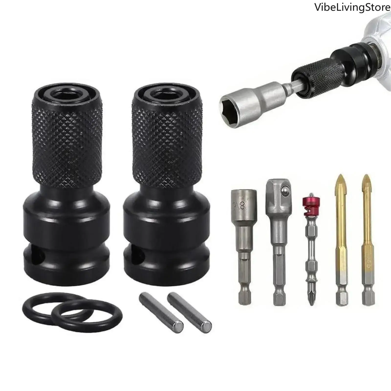 Impact Wrench Adapter, Heavy-Duty 1/2 in Square Drive to 1/4 in Hex Shank, High Torque Quick Change Drill Bit Accessory for Power Drills