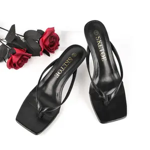 Kitten Heels for Women Square Toe Sandals Flip Flop Heels Thong Sandals Comfortable Summer 2 Inch Heels Sandals