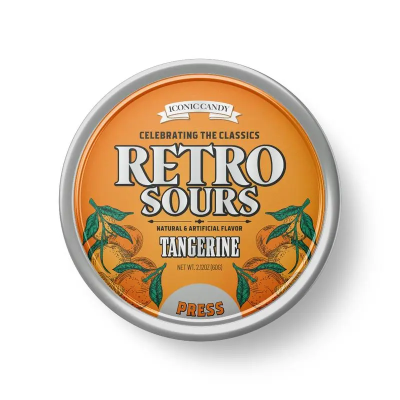 Retro Sour Tins - Hard Tangy Candy - Tangerine Flavored, 1 Tin tiktok candy Fruit Snack