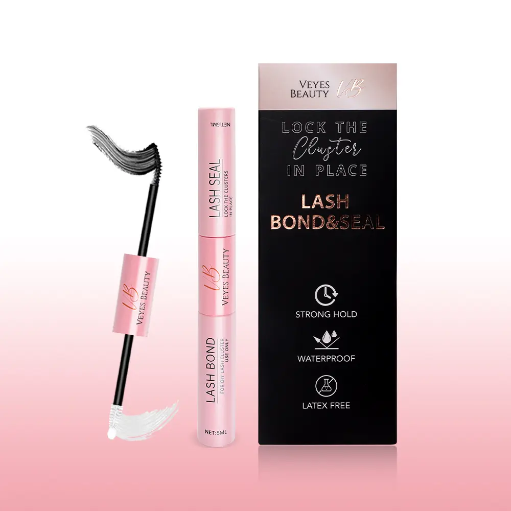 VEYESBEAUTY Lash Bond & Seal - Black 10ml Waterproof 2 in 1 Cluster Lash Glue for Eyelash Extensions Long Lasting Strong Hold for Self-Application Makeup Cosmetic, Lash Clusters, Makeup Products