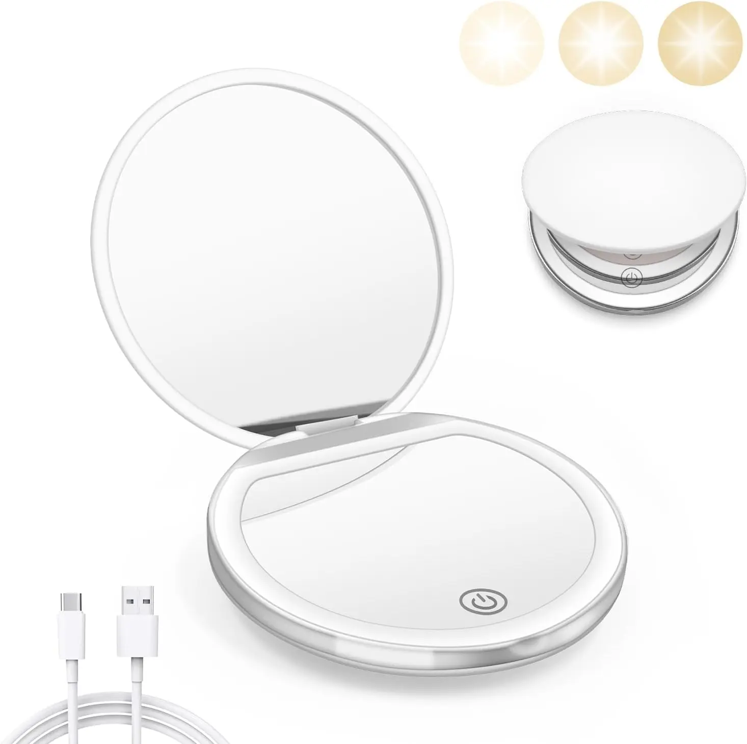 Portable Foldable Makeup Mirror, 1 Count Travel Makeup Mirror with LED Light, Rechargeable Lighted Mirror, Compact Mirror for Women, Pocket Size Makeup Tools