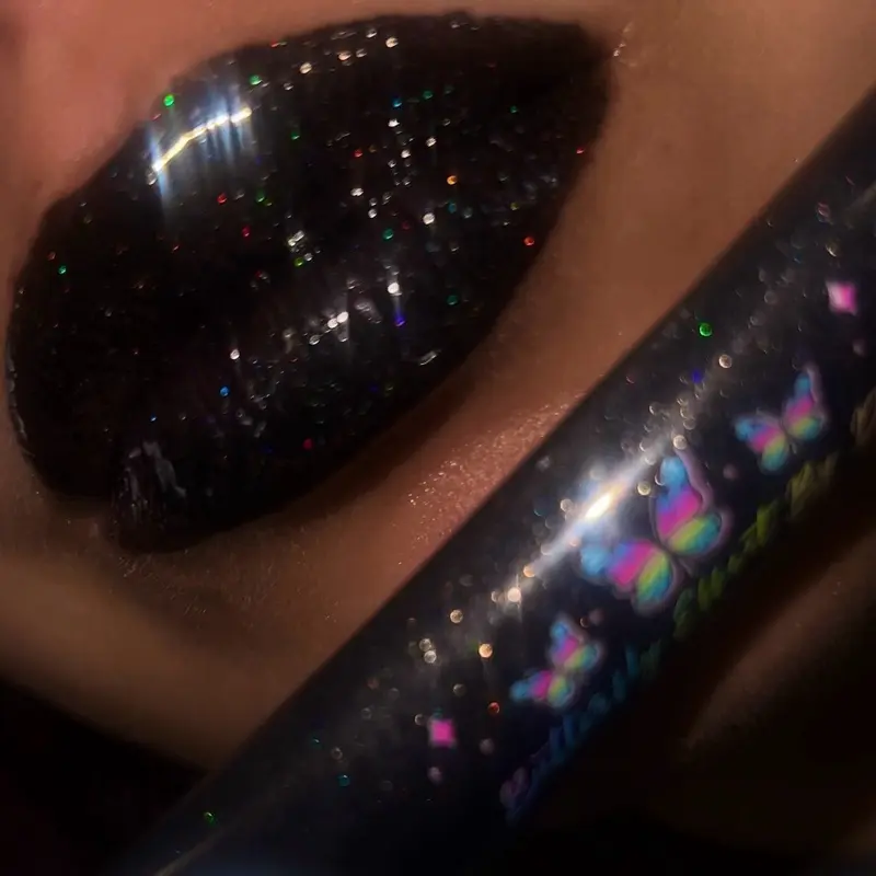 Fluttergloss-Wormhole Nonsticky lipgloss holographic glitter nongritty black lipstick