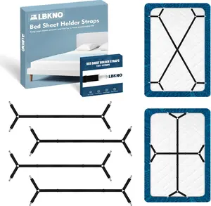 4Pcs Heavy Duty Bed Sheet Straps with Metal Clips – Adjustable Elastic Sheet Holders & Grippers for Crib to King Size Beds, Non-Slip Mattress Cover Fasteners in Black