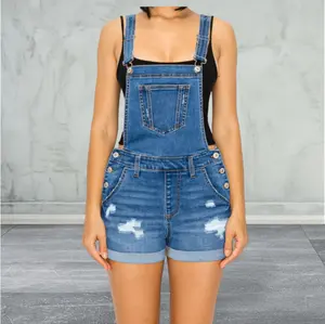 Short overalls,  DESTROYED ROLLED CUFF SHORTALLS