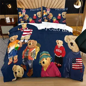 Bear print pattern duvet cover set, including 1 duvet cover and 1 or 2 pillowcases, without a core or pillow, suitable for bedroom or dormitory bedding set, suitable for gift giving or personal use, Decorative duvet cover