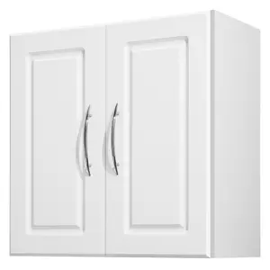 VEVOR Laundry Room Wall Cabinet, 2-Tier Wall Mounted Hanging Cabinet with Adjustable Shelf, Cupboard Storage with 2 Doors, for Kitchen, Bathroom, Laundry, 11.8 x 23.6 x 23.6 in (D x W x H), White