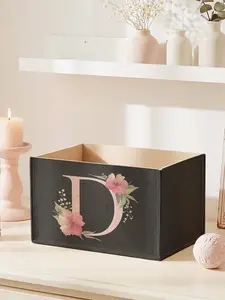 Open Storage Box, Base Letter D Pattern 2D Print Desktop Organizer, Custom Design, Holds Stationery/cosmetics, Declutter Desk