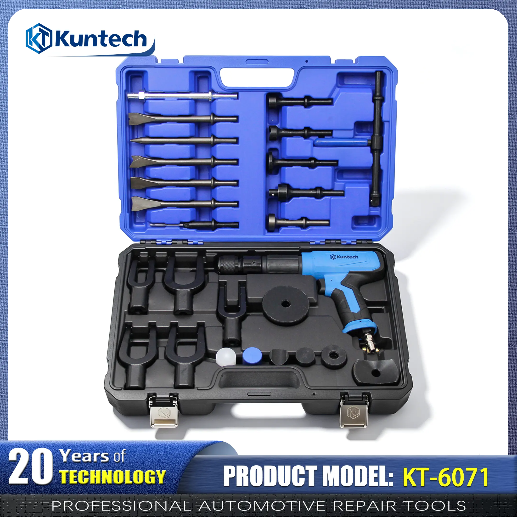 Powerful Multi-Functional Pneumatic Air Hammer Kit - Heavy Duty Auto Repair Chassis & Sheet Metal Air Hammer Tool Set with Complete Accessories KT-6071
