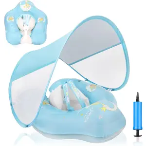 Baby Pool Float with Canopy and Safety Seat, Infant Swim Float UPF50+ UV Protection for Kids from 3 to 36 Months, two sizes: S for 3-12 Month, L for 6-36 Month