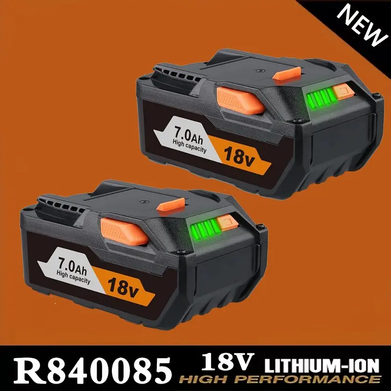 2-Pack Premium Material 18V Lithium-Ion Replacement Batteries (7.0Ah, 126Wh, CE Certified) for Ridgid R840087, Compatible with R840085, R840083, R840086, R840089, AC840085, AC840086 Cordless Drill Tools