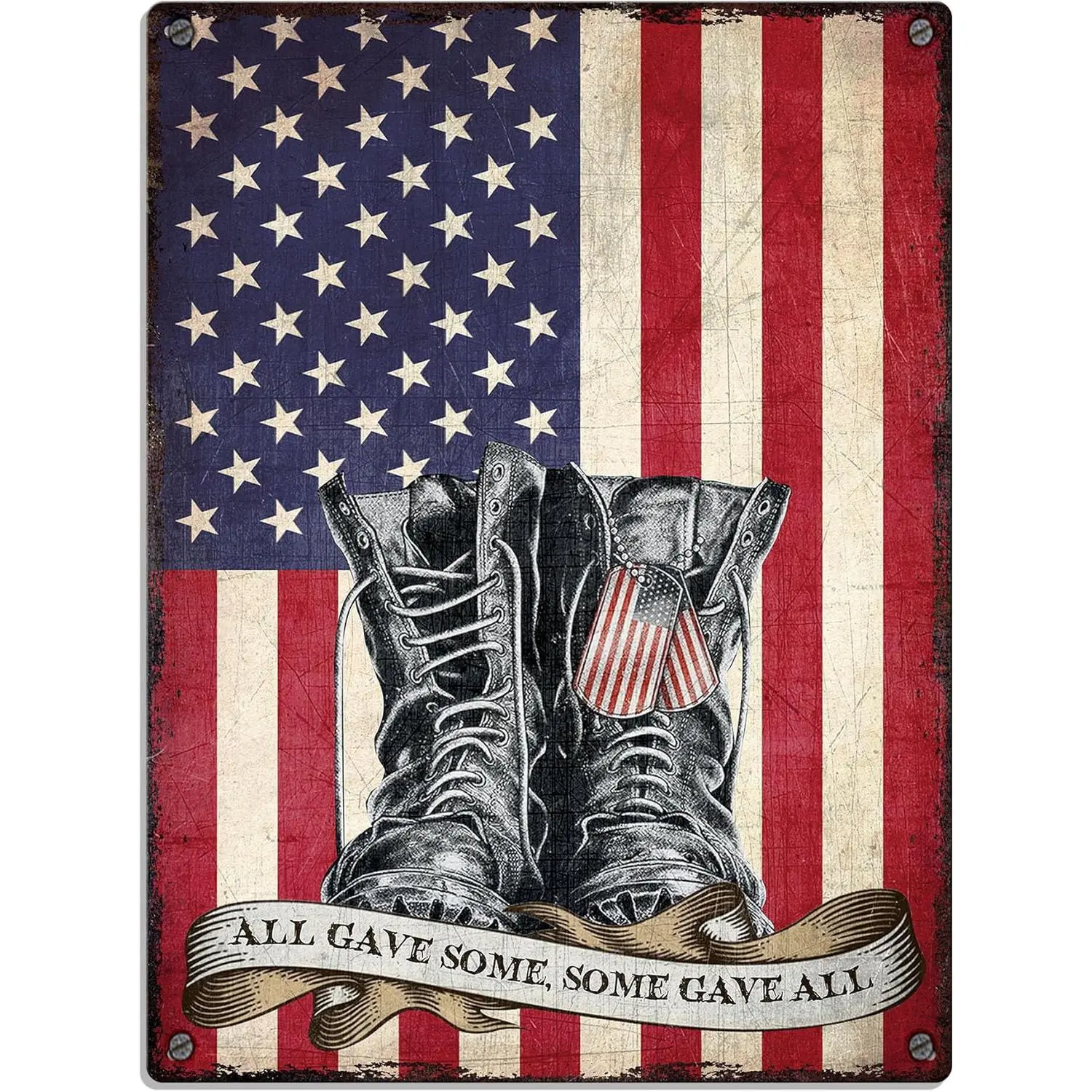 Veterans Military Tin Metal Sign, US Army Navy Armed Forces Memorial American Soldier Patriotic Decor Outdoor Indoor Wall Art Plaque Accessories Vintage Fourth 4th of July Independence Day